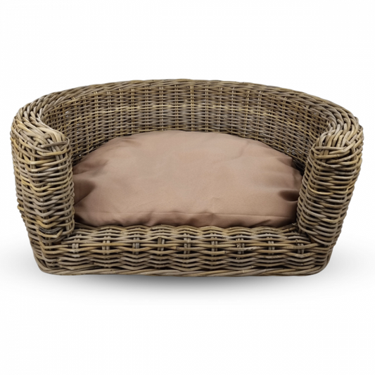 Palermo Kubu Rieten Hondenmand Rond 87 X 80 X 33 CM + TAUPE Lichtbruinkussen - Hondenbuggyspecialist.nl