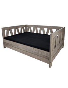 TOPMAST HOUTEN HONDENMAND BALI - 95 X 49 X 44 CM - WEATHERED GREY - INCLUSIEF KUSSEN - Hondenbuggyspecialist.nl