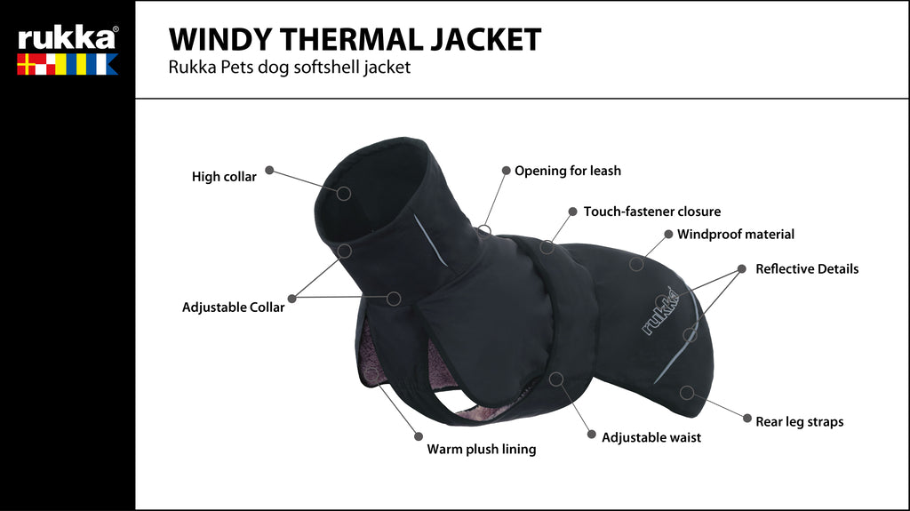 Windy Thermal Jacket  Zwart, Maat: Maat 25 - Hondenbuggyspecialist.nl